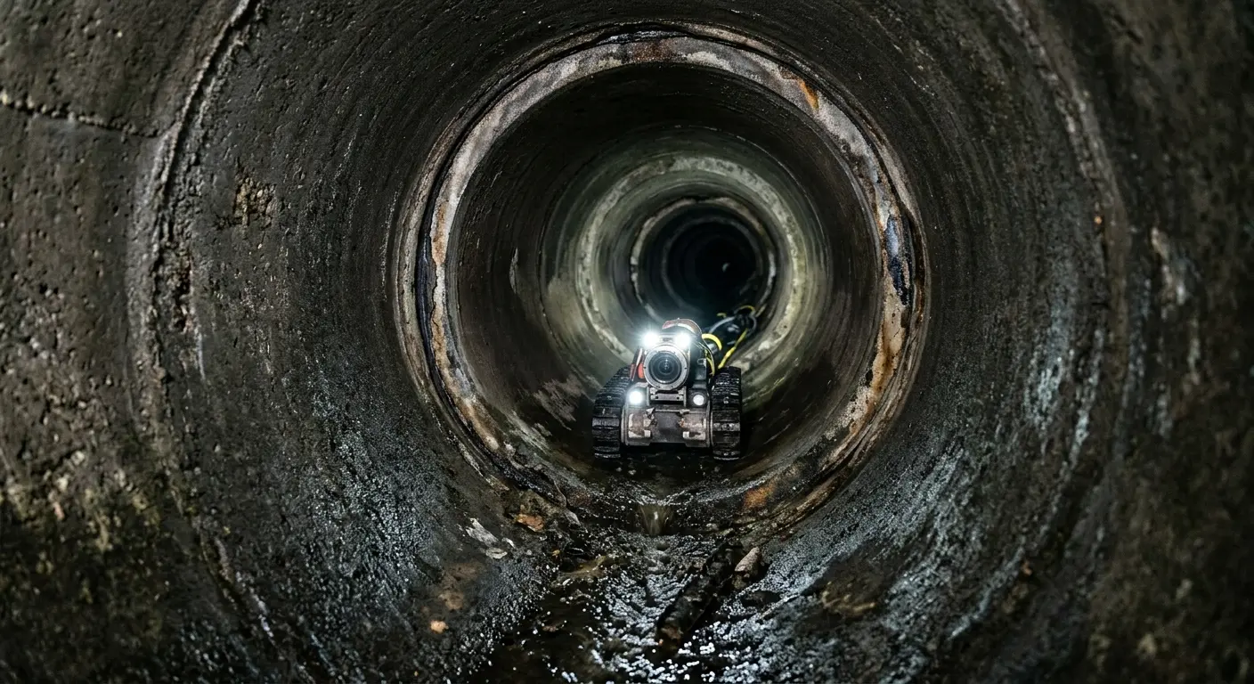 Robotic sewer camera inspecting pipe interior for Sewer Line Repair in Waterbury