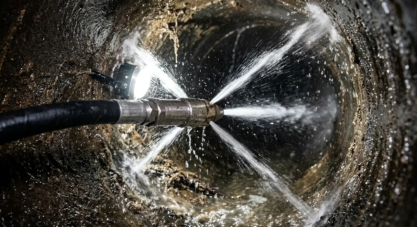 High-pressure hydro jetting nozzle cleaning sewer pipe for Sewer Line Relining in Waterbury